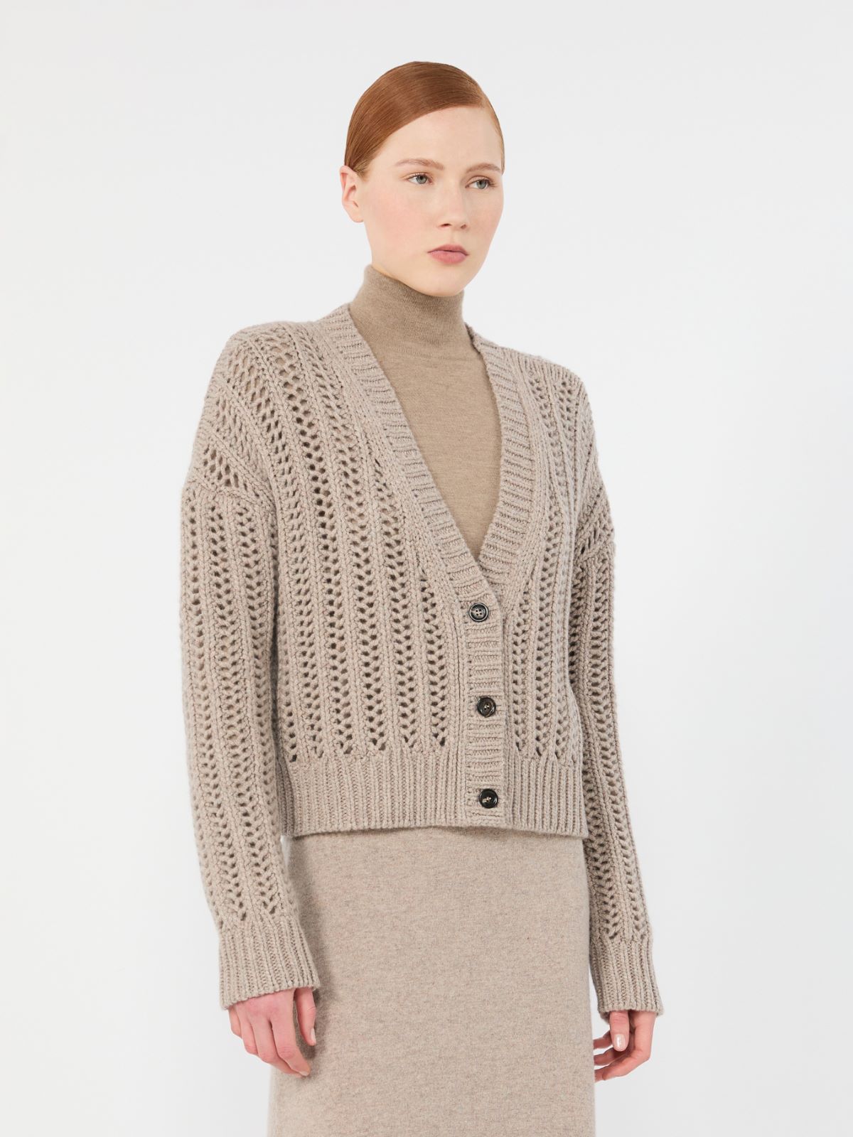 Open-knit cashmere boxy cardigan - SAND - Max Mara - 2