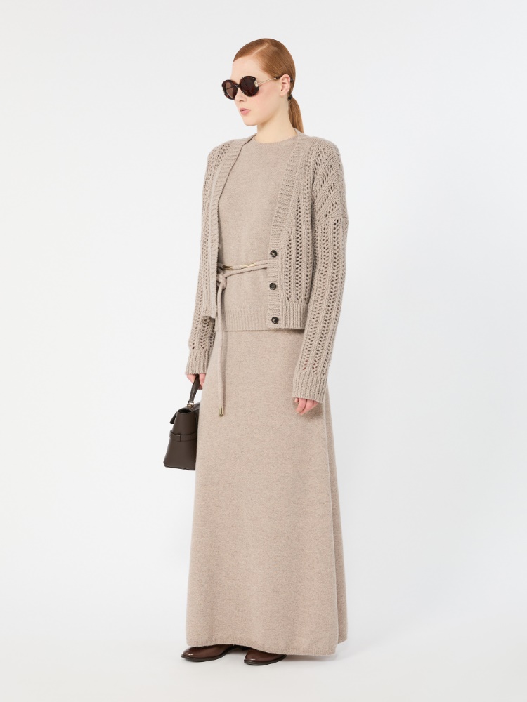 Open-knit cashmere boxy cardigan - SAND