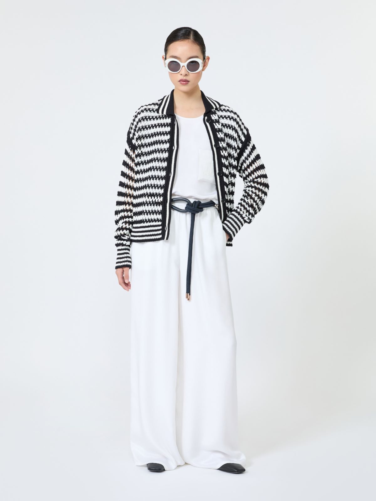 Cotton cordonnet cardigan - WHITE BLUE