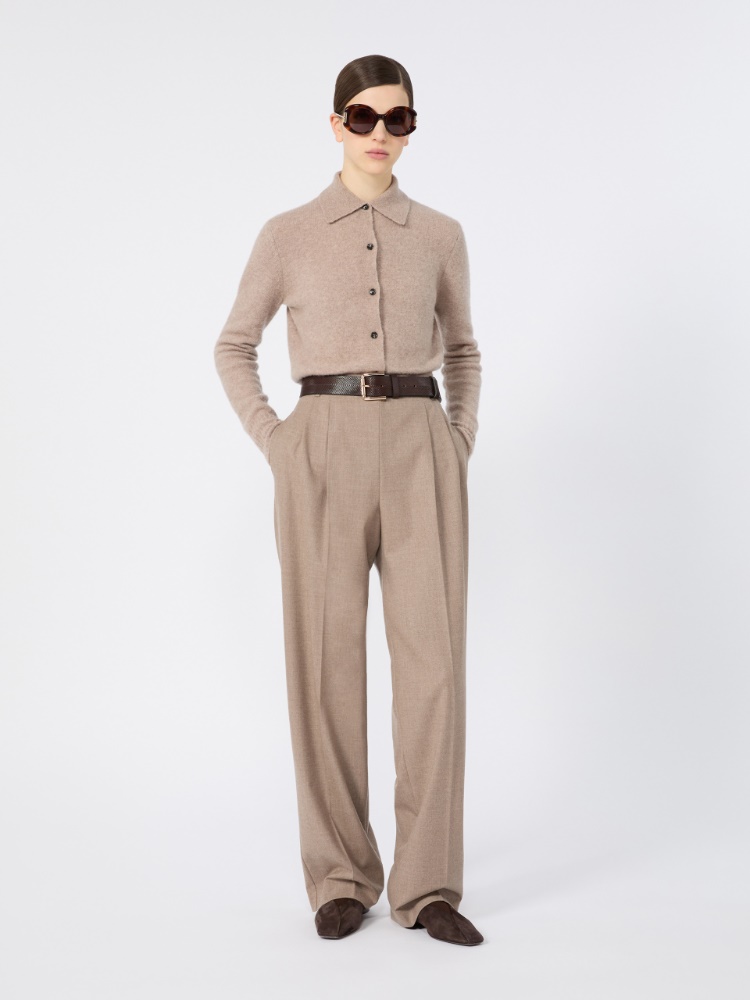 Cashmere yarn shirt-cut cardigan - SAND