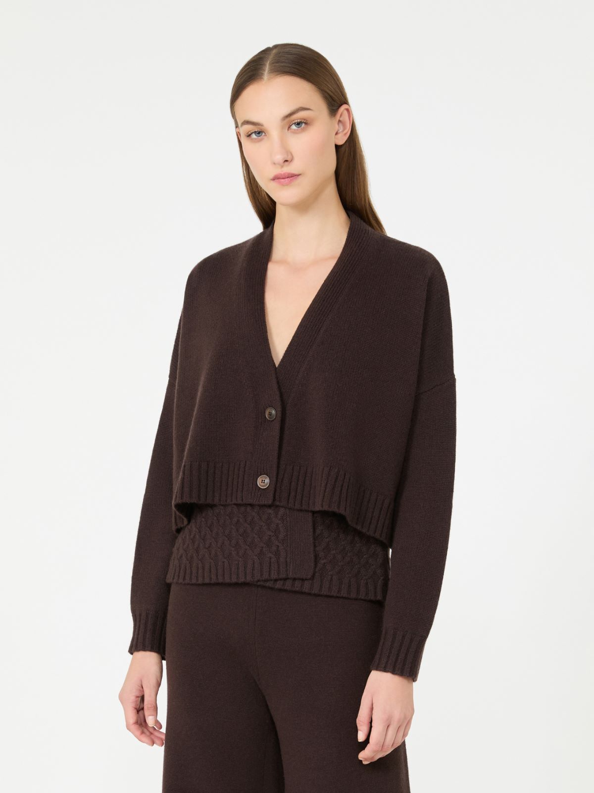 Wool and cashmere boxy cardigan - DARK BROWN - Max Mara - 2