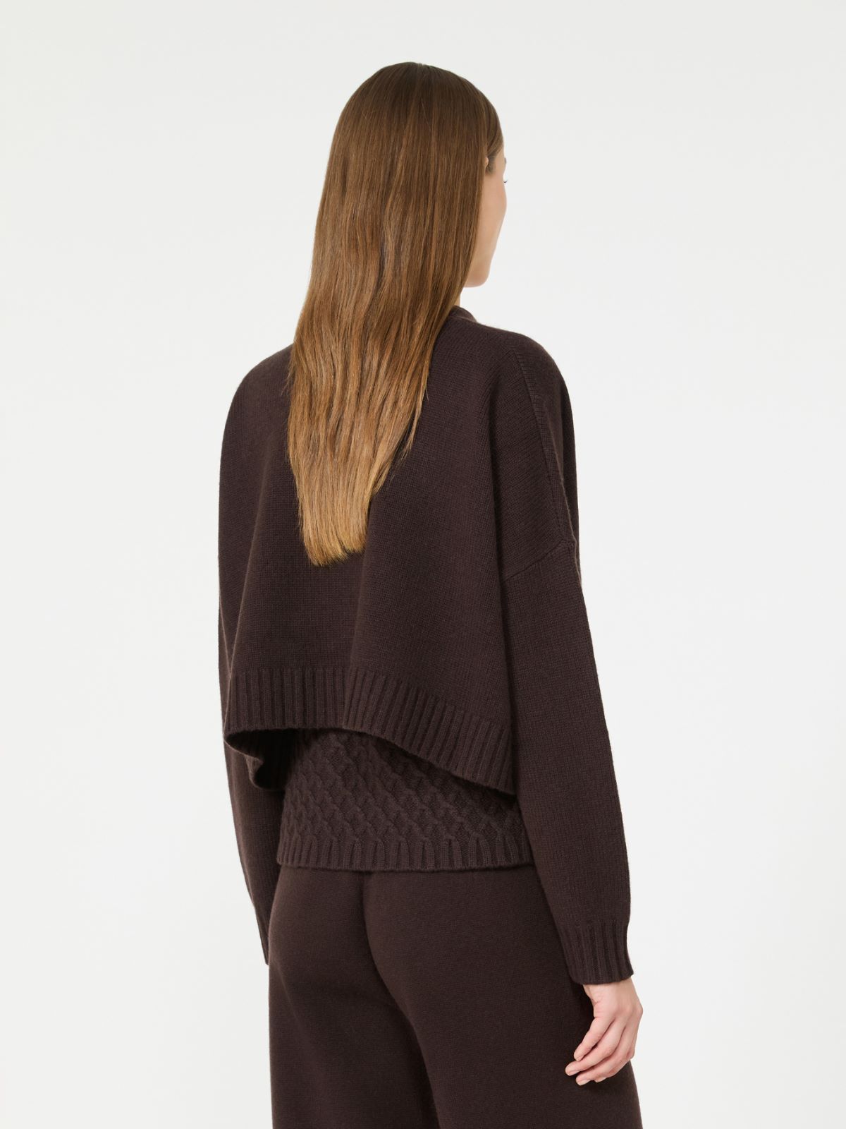 Wool and cashmere boxy cardigan - DARK BROWN - Max Mara - 3