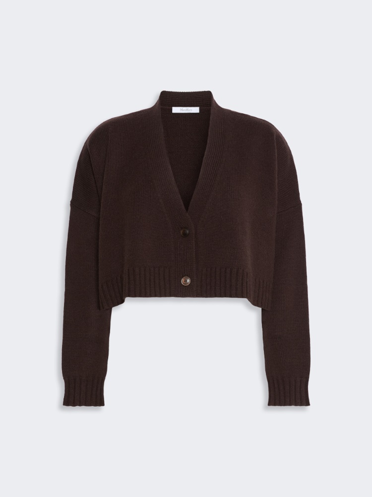 Wool and cashmere boxy cardigan - DARK BROWN