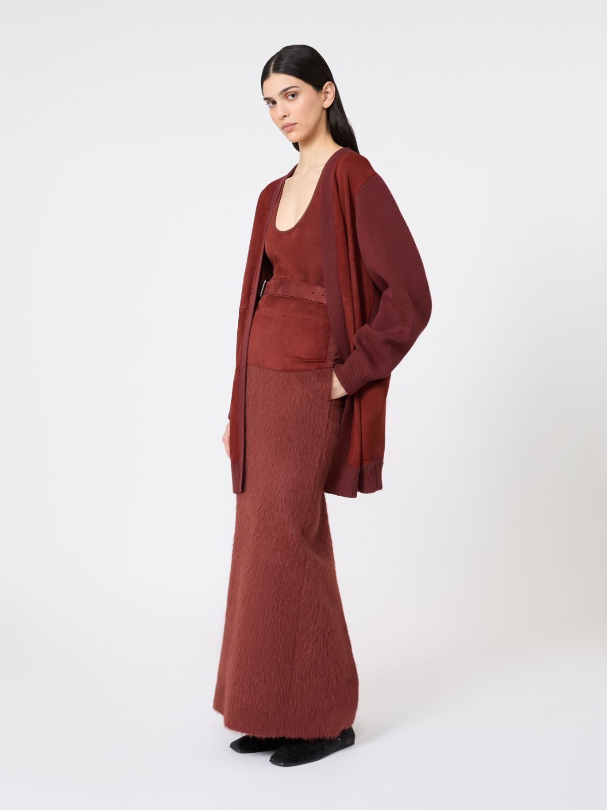 Wool and cashmere cardigan - BROWN BORDEAUX