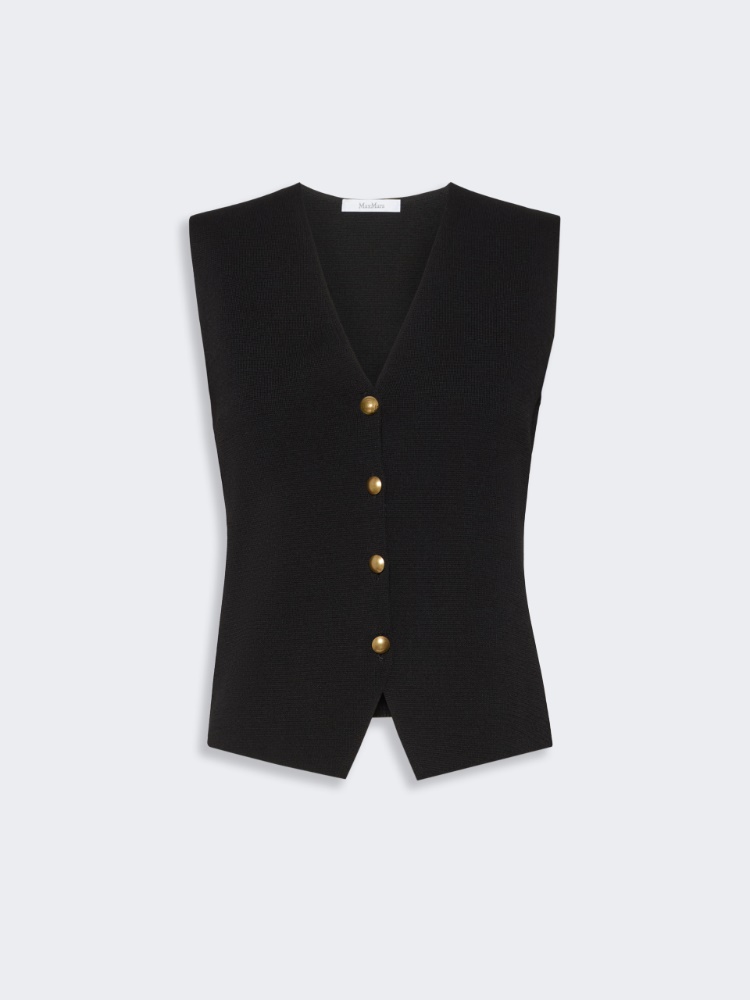 Viscose crepe yarn gilet - BLACK