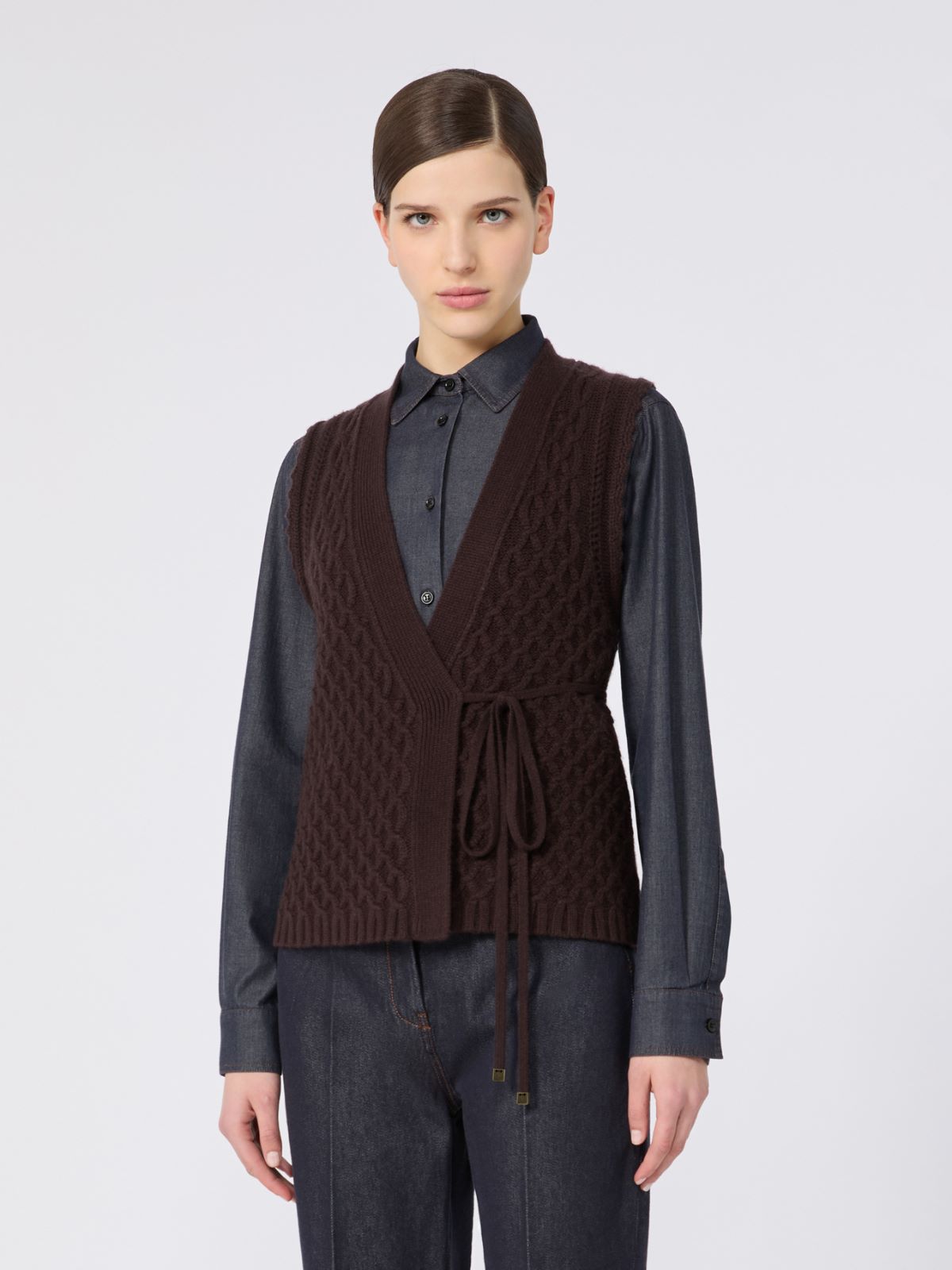 Wool and cashmere yarn gilet - DARK BROWN - Max Mara - 2