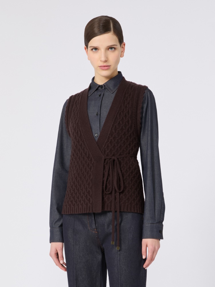 Wool and cashmere yarn gilet - DARK BROWN - Max Mara - 2