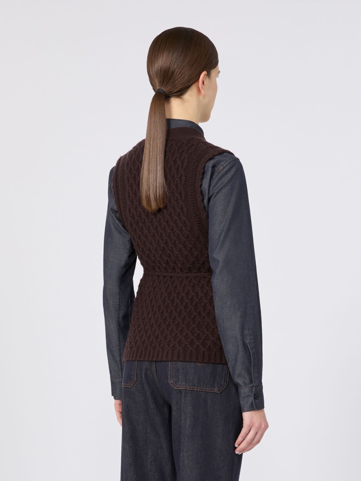 Wool and cashmere yarn gilet - DARK BROWN - Max Mara - 3