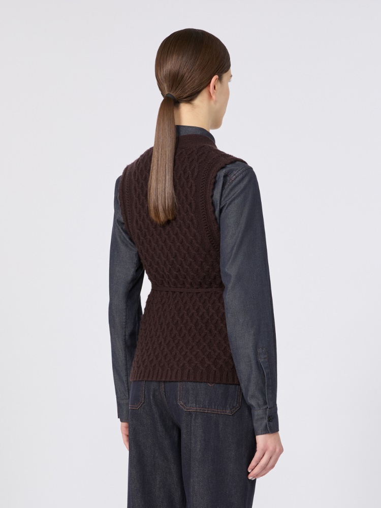 Wool and cashmere yarn gilet - DARK BROWN - Max Mara - 3