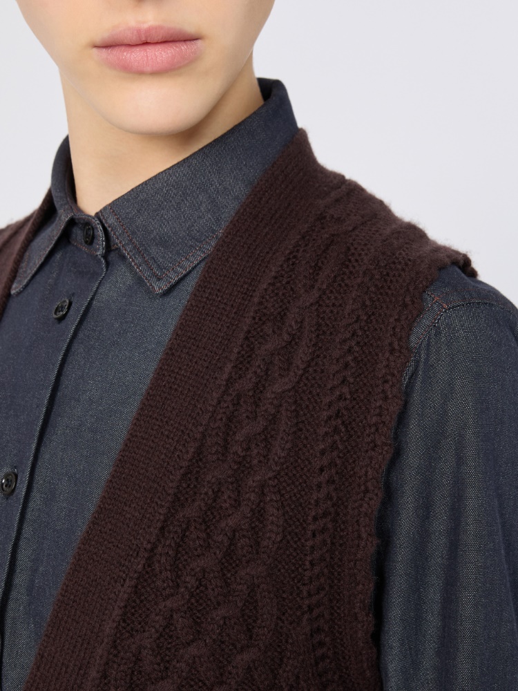Wool and cashmere yarn gilet - DARK BROWN - Max Mara - 4