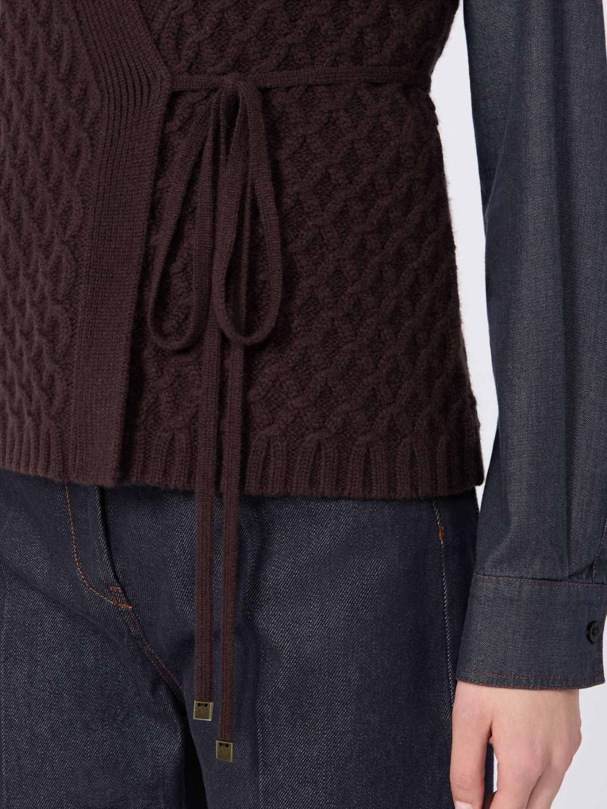 Wool and cashmere yarn gilet - DARK BROWN - Max Mara - 5