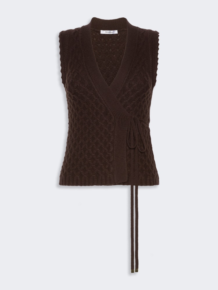 Wool and cashmere yarn gilet - DARK BROWN
