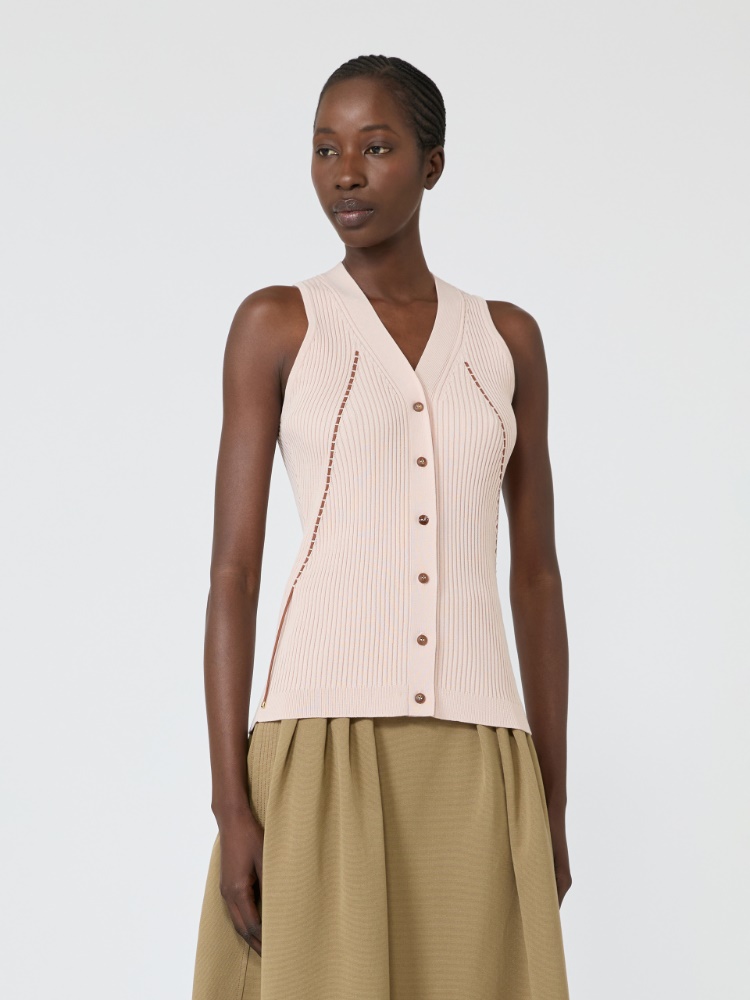 Cotton and viscose yarn gilet - PINK - 2