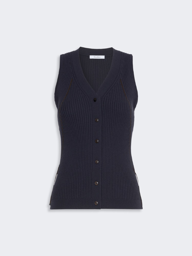 Gilet in filato di cotone e viscosa - BLU MARINO - 6