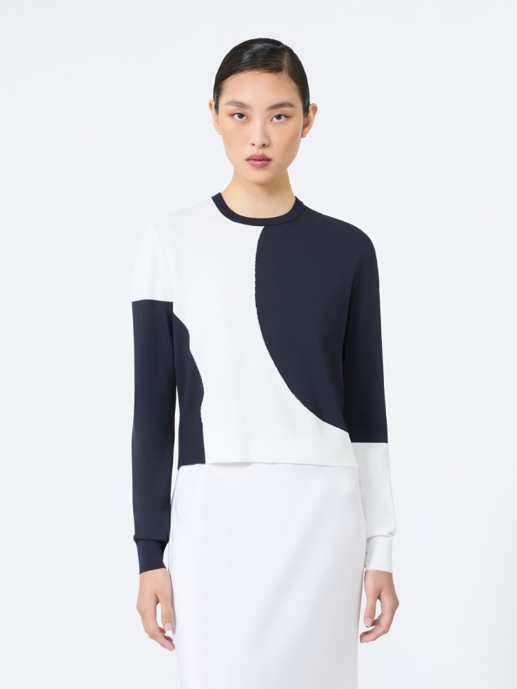 Slim-fit viscose crepe sweater - WHITE - 2