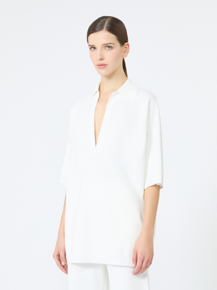 Long viscose crepe sweater - WHITE - 2