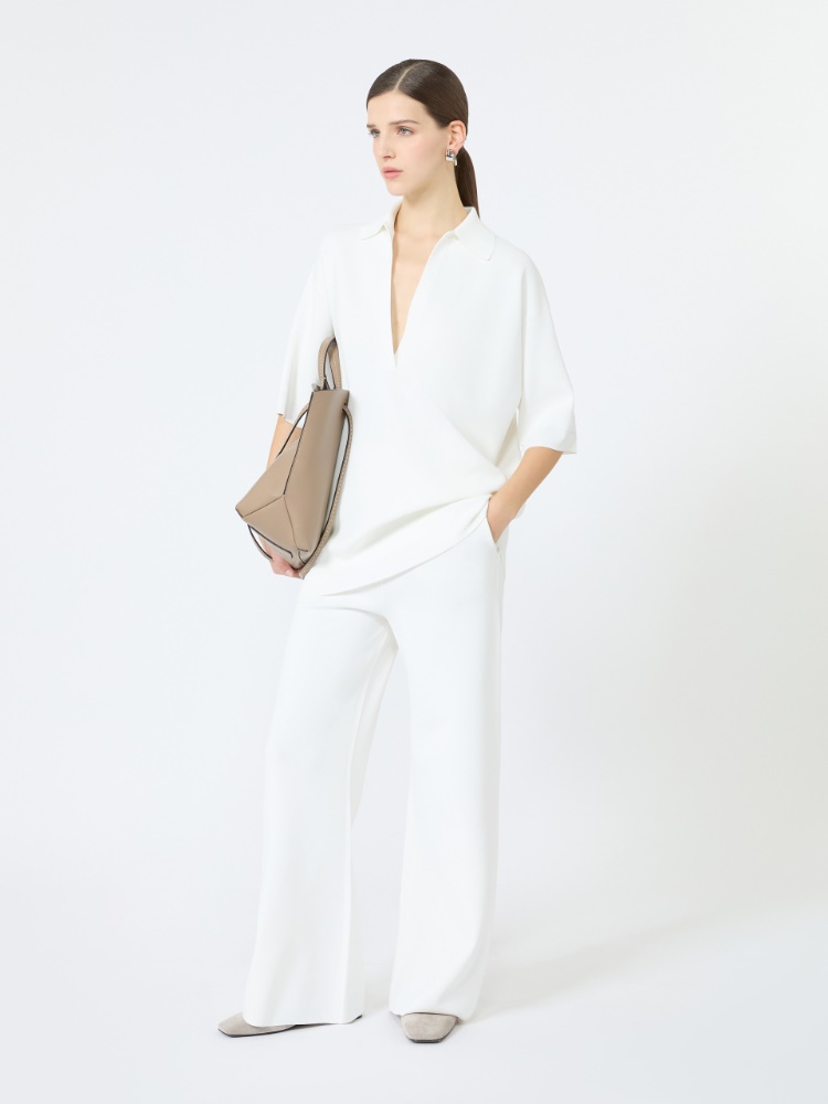 Long viscose crepe sweater - WHITE