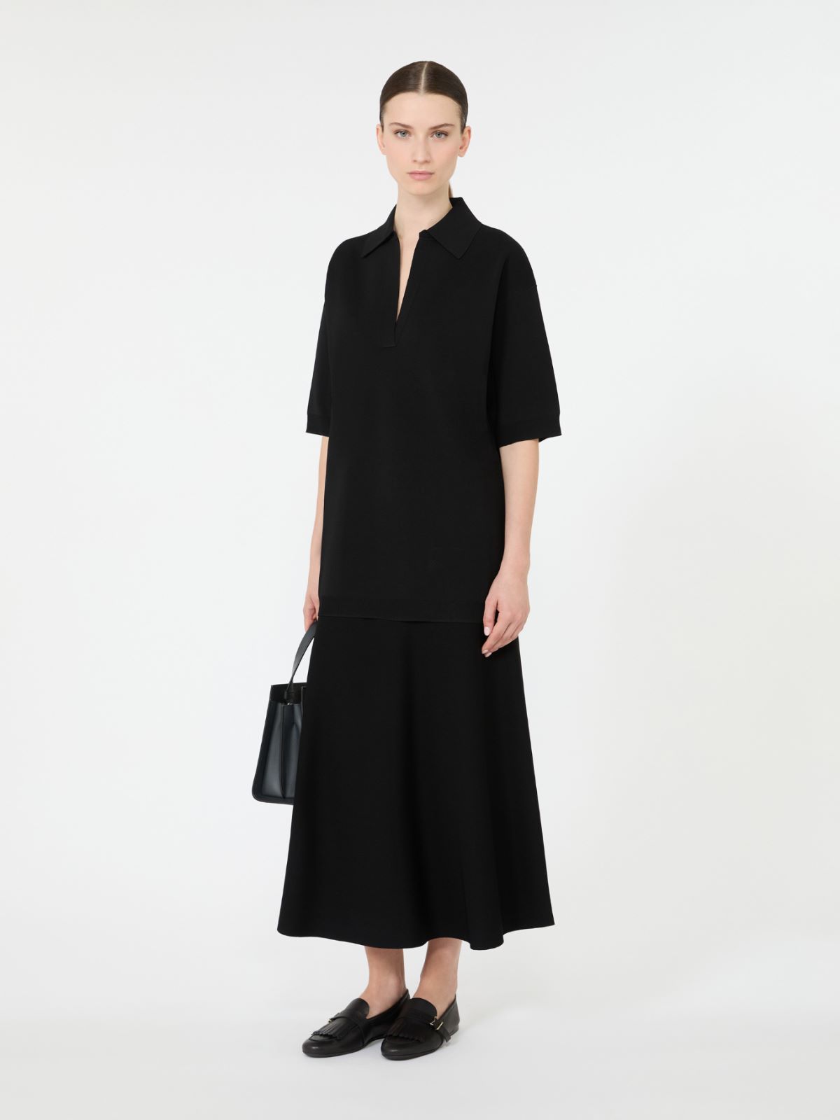 Long viscose crepe sweater - BLACK - Max Mara
