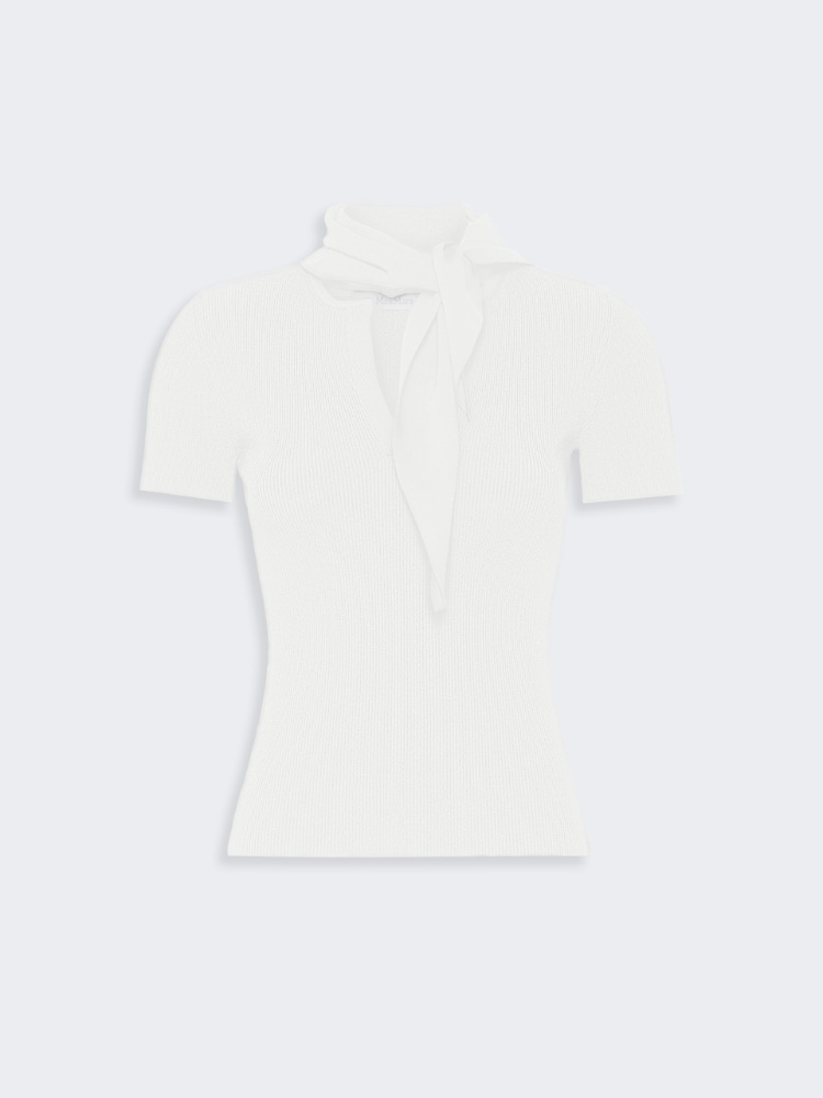 Viscose crepe sweater with scarf detail - WHITE - Max Mara - 5