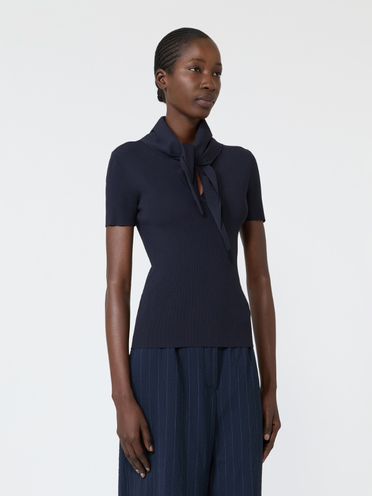 Viscose crepe sweater with scarf detail - ULTRAMARINE - 2