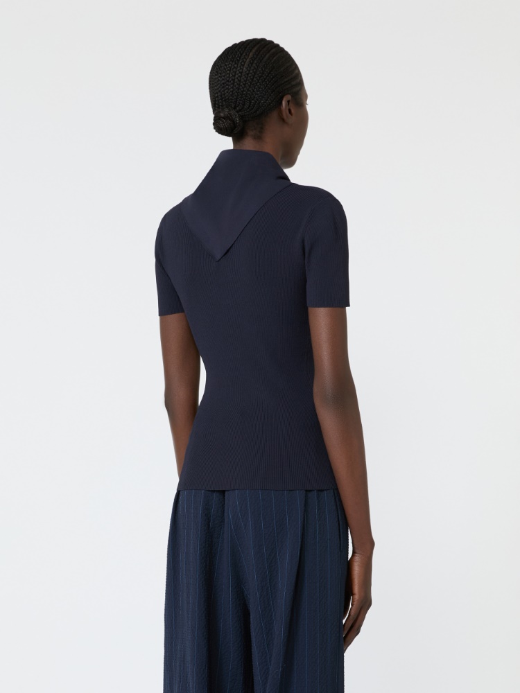 Viscose crepe sweater with scarf detail - ULTRAMARINE - 3