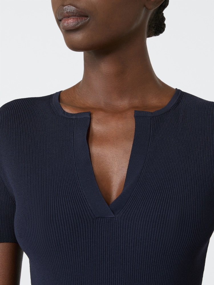 Viscose crepe sweater with scarf detail - ULTRAMARINE - 4