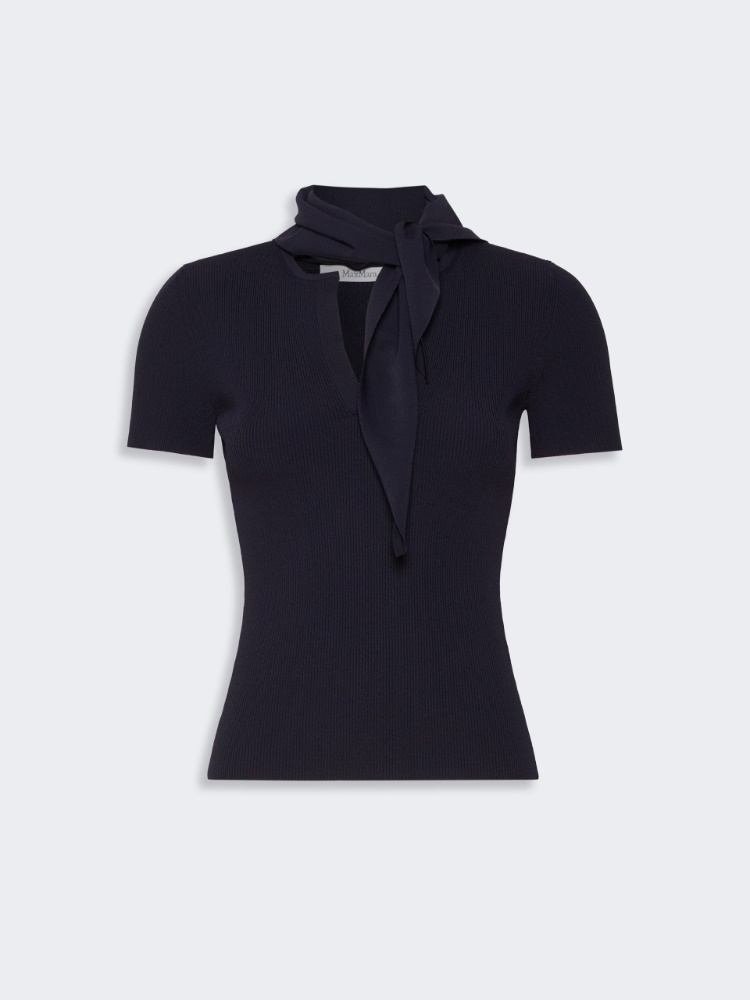 Viscose crepe sweater with scarf detail - ULTRAMARINE - 5
