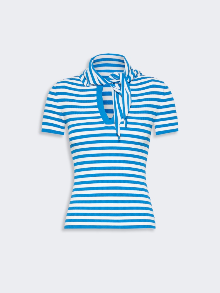Viscose crepe sweater with scarf detail - WHITE - 5
