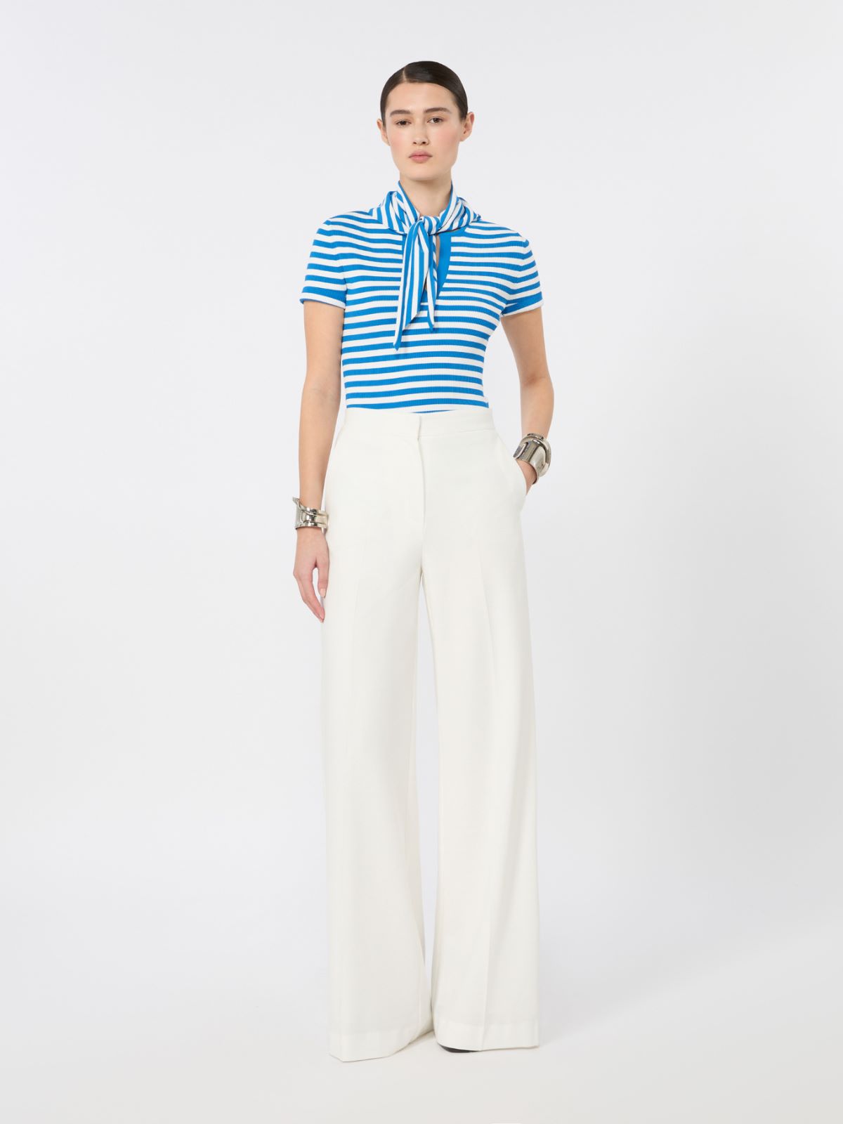 Viscose crepe sweater with scarf detail - WHITE