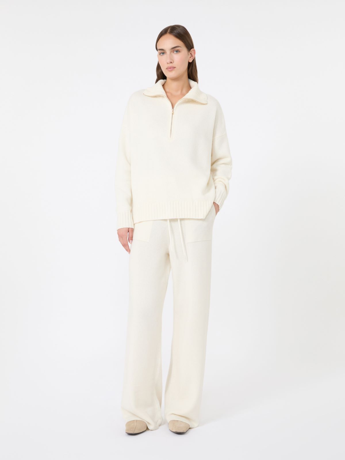 Cashmere yarn high-neck sweater - WEISS