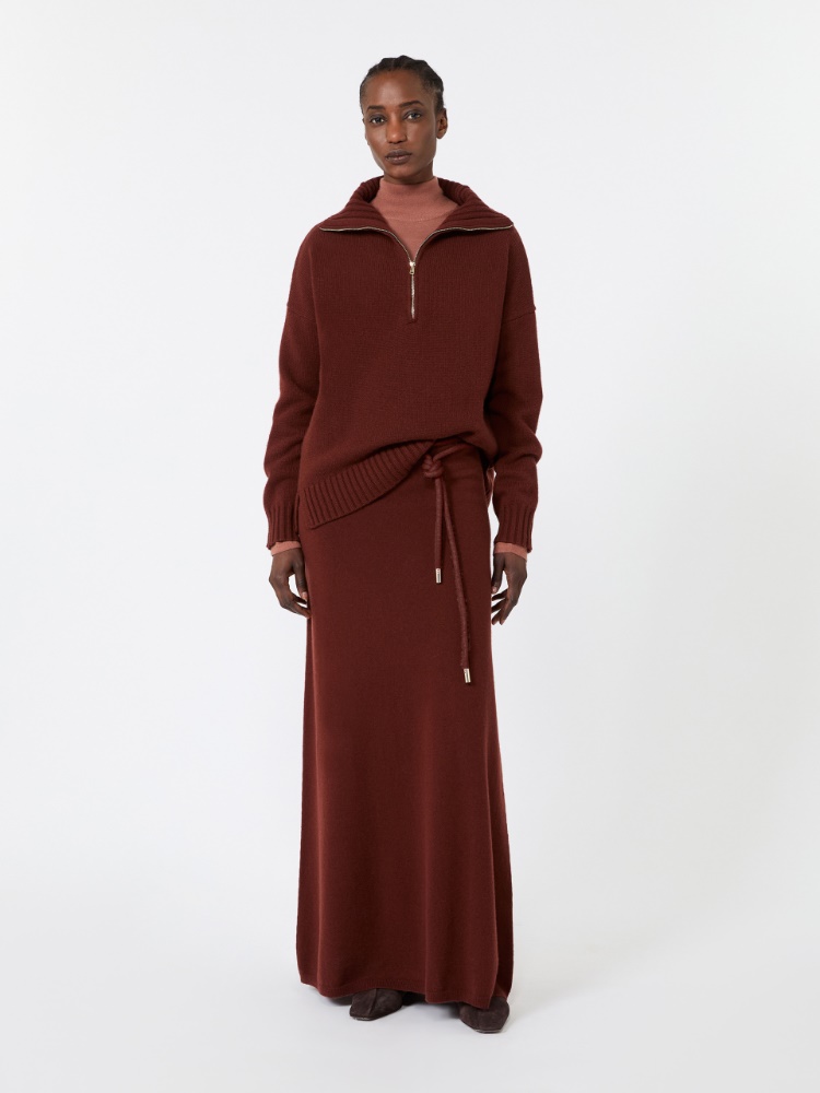 Cashmere yarn high-neck sweater - RUST