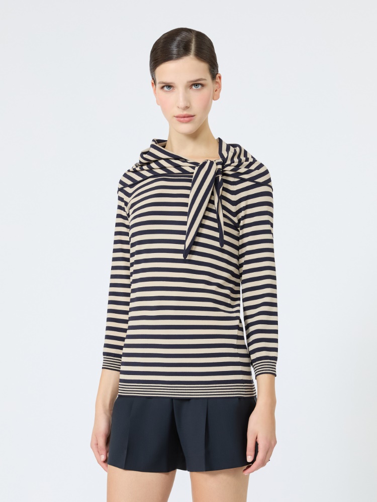 Viscose yarn sweater with scarf detail - STONE - 2