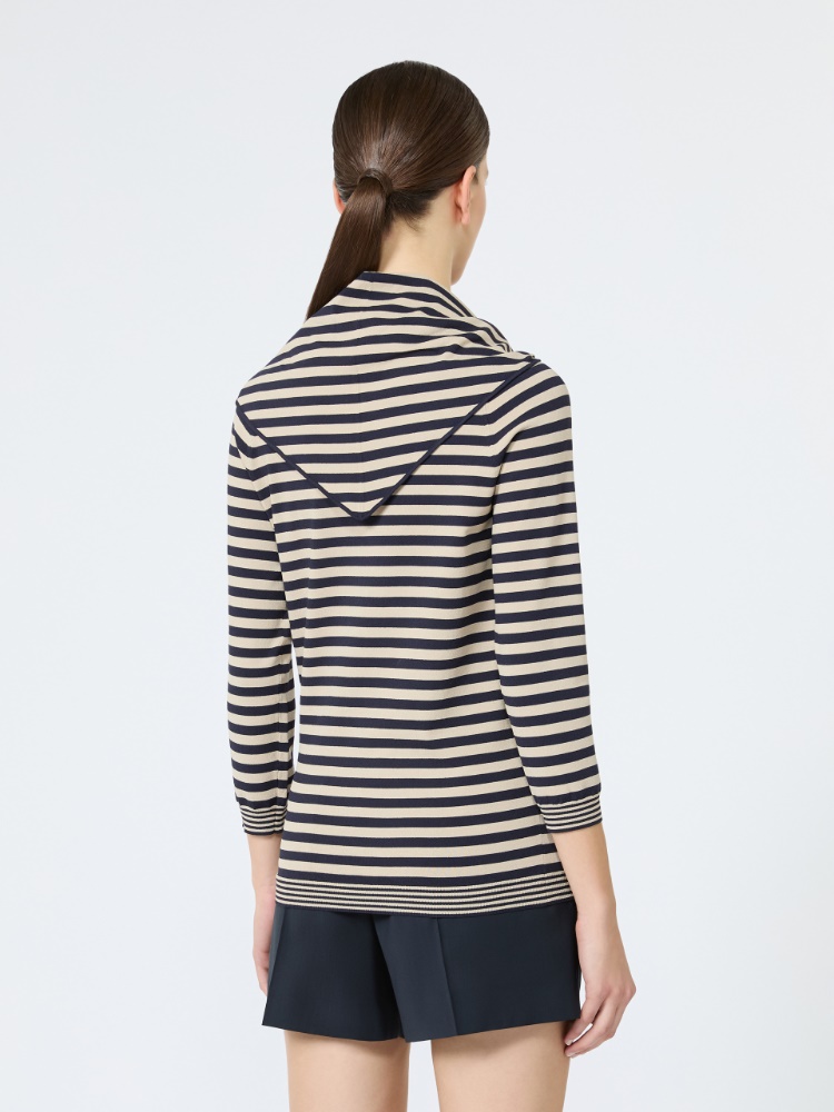 Viscose yarn sweater with scarf detail - STONE - 3