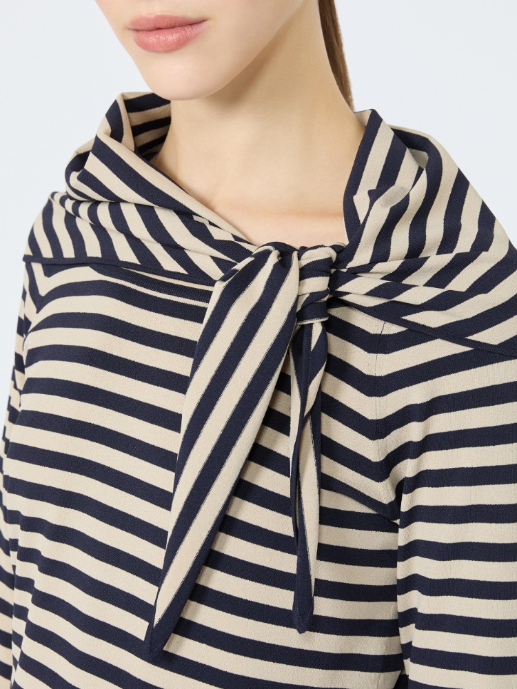 Viscose yarn sweater with scarf detail - STONE - 4