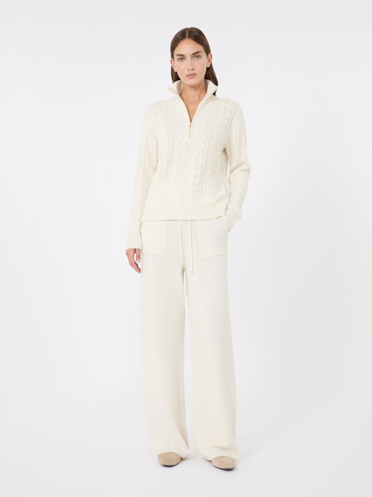 Cable-knit cashmere yarn sweater - WEISS