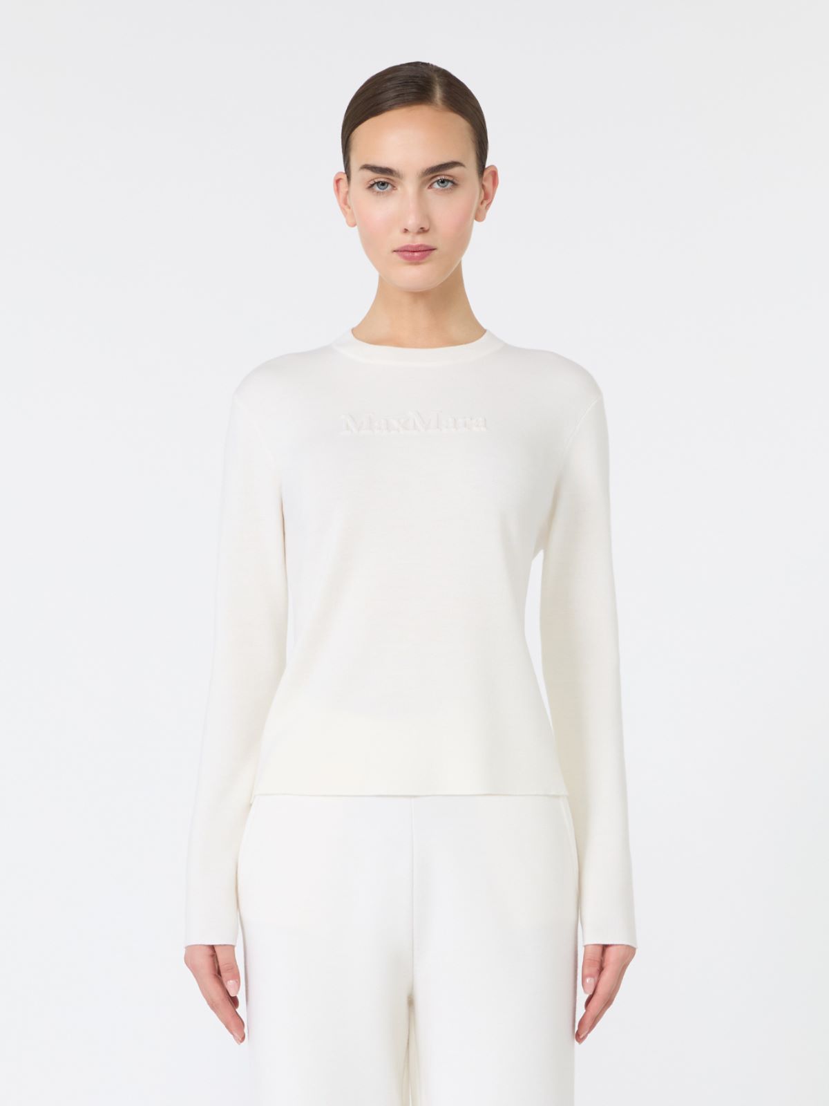 Wool yarn sweater with embossed logo detail - WHITE - Max Mara - 2