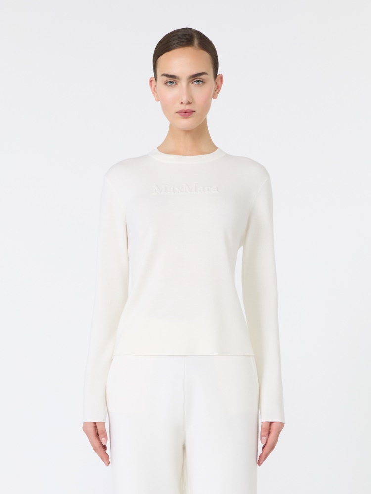 Wool yarn sweater with embossed logo detail - WHITE - Max Mara - 2