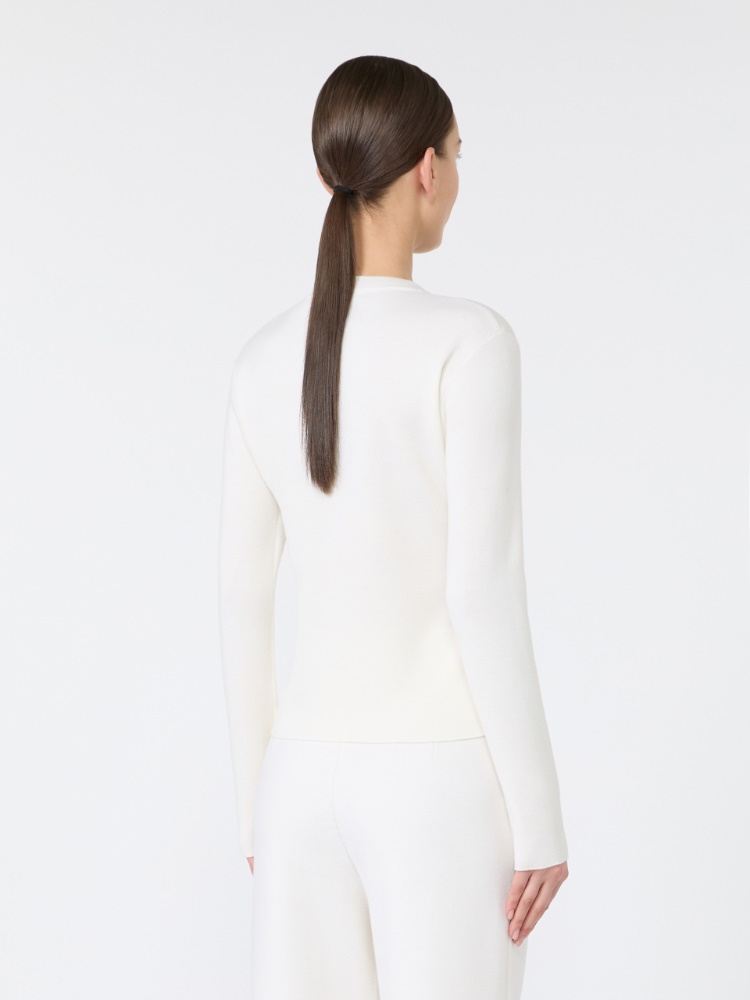 Wool yarn sweater with embossed logo detail - WHITE - Max Mara - 3