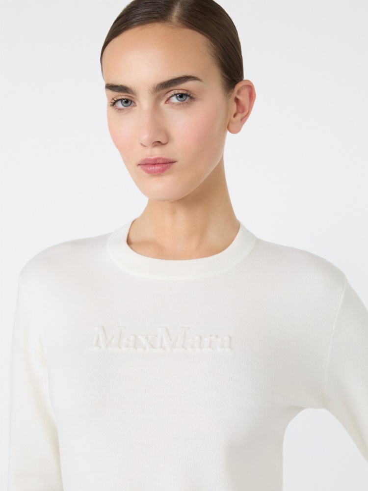 Wool yarn sweater with embossed logo detail - WHITE - Max Mara - 4