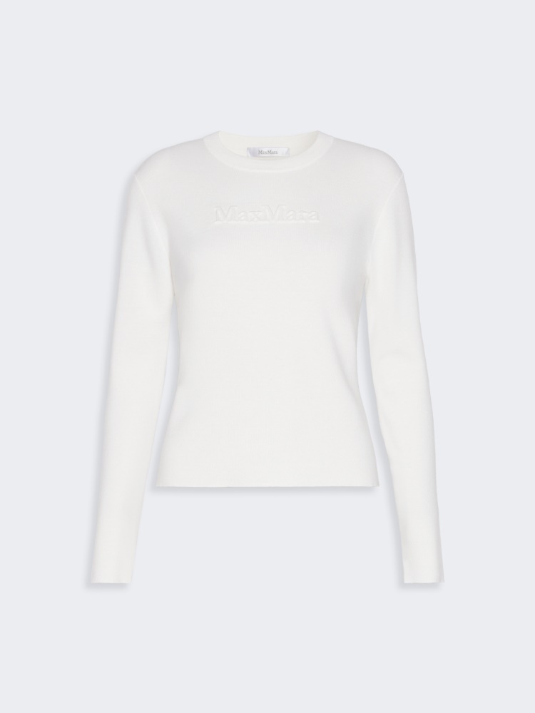 Wool yarn sweater with embossed logo detail - WHITE - Max Mara - 5