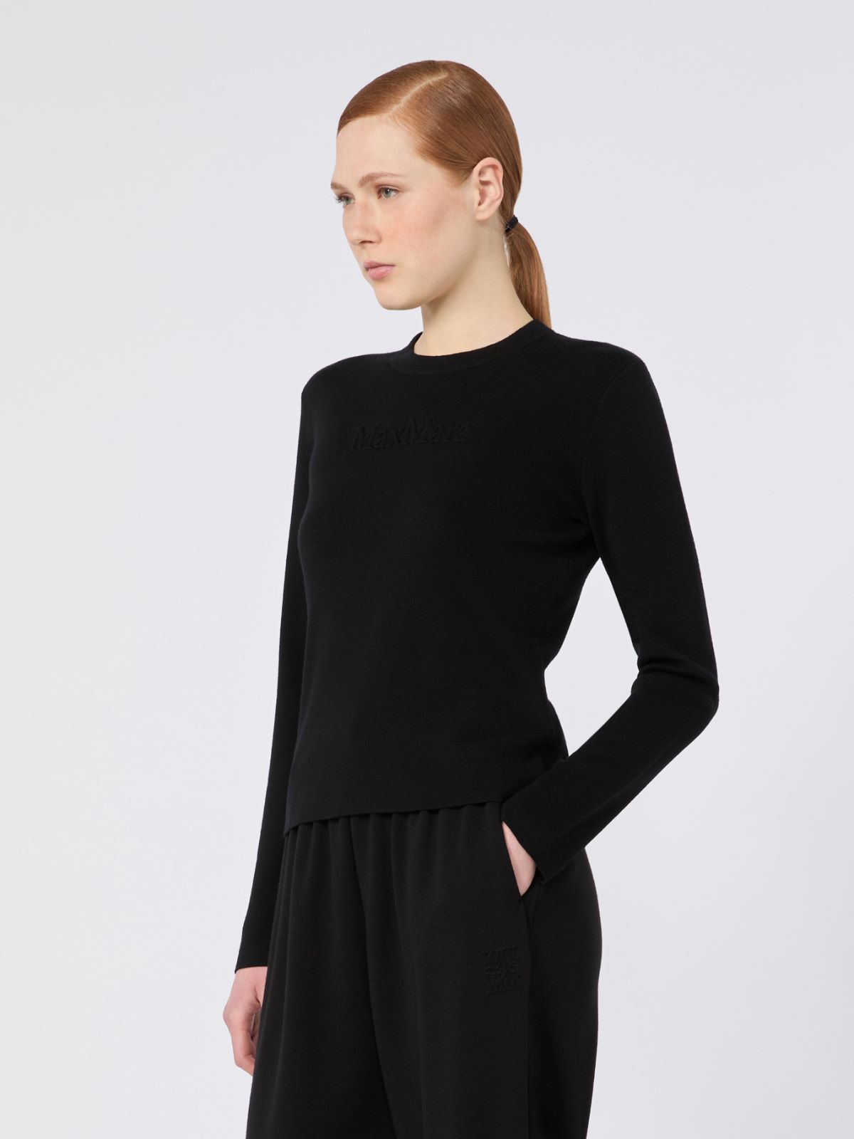 Wool yarn sweater with embossed logo detail - CZARNY - Max Mara - 2