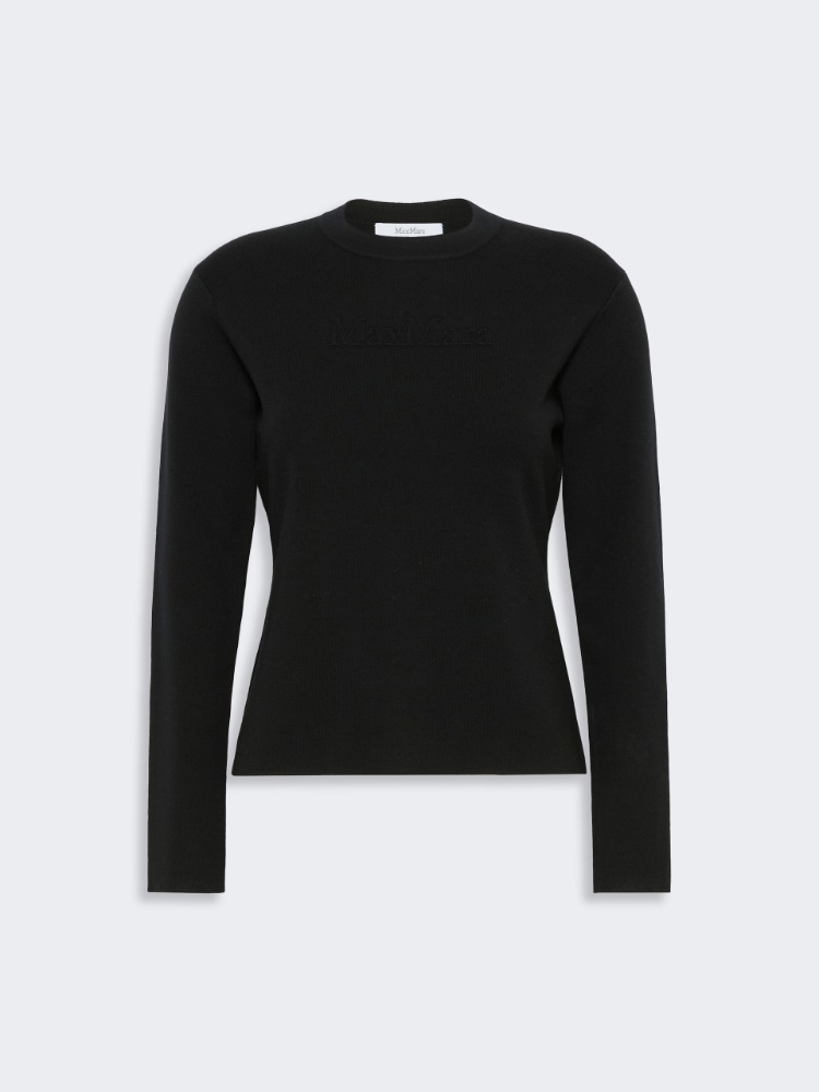 Wool yarn sweater with embossed logo detail - CZARNY