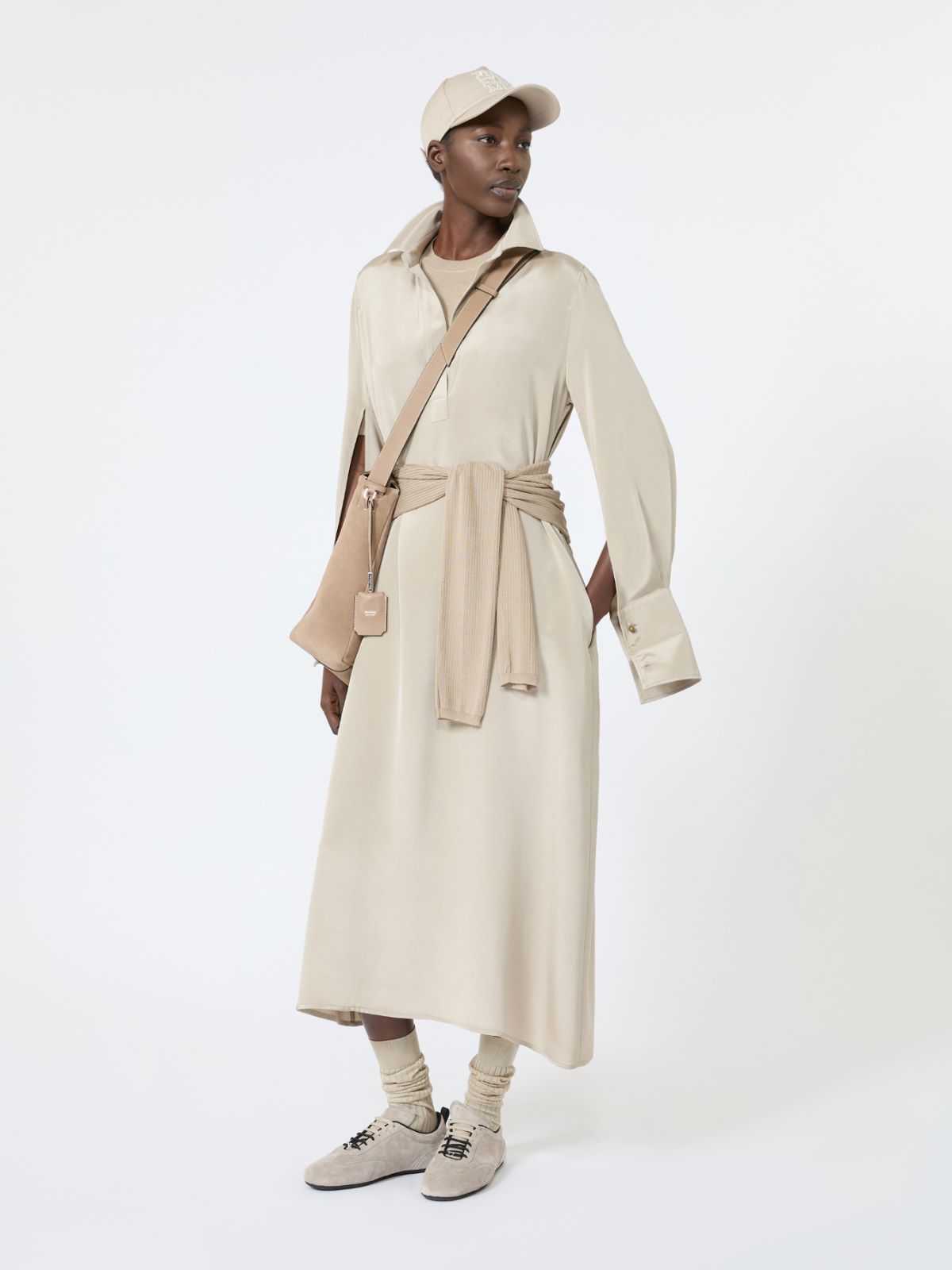 Cashmere and silk polo sweater - STONE