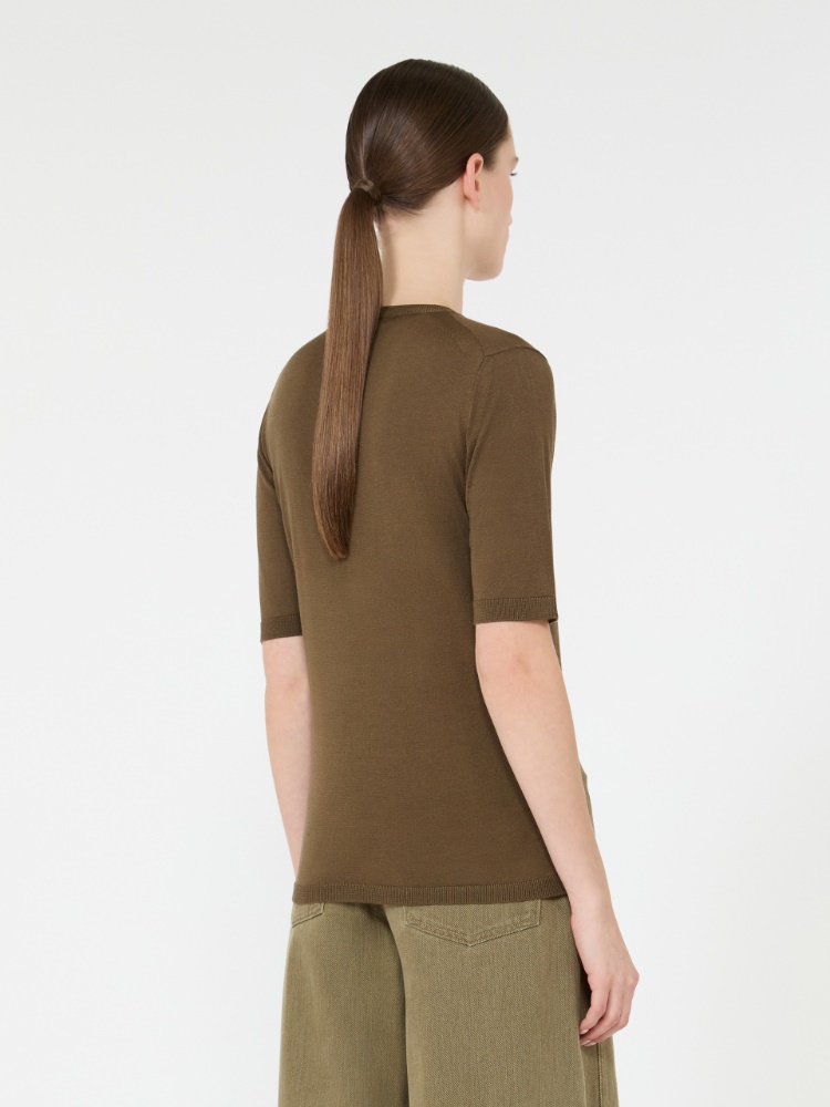 Stockinette-stitched cashmere and silk sweater - KAKI - Max Mara - 3