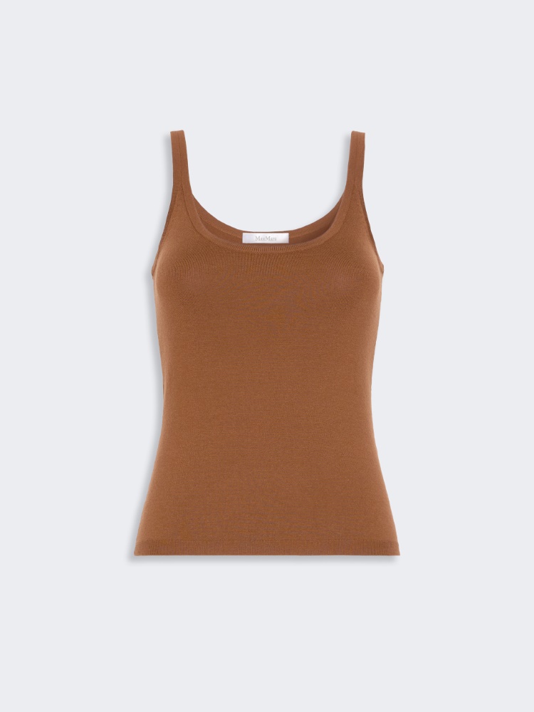 Sleeveless wool yarn sweater - TOBACCO