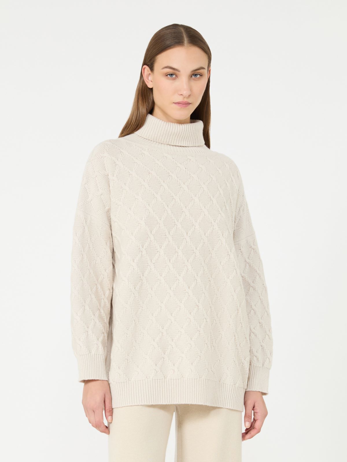 Oversized diamond wool and cashmere sweater - BEIGE - Max Mara - 2