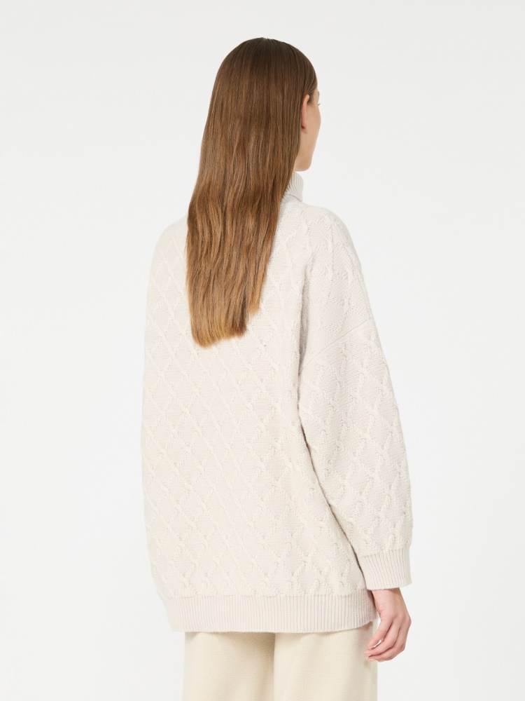 Oversized diamond wool and cashmere sweater - BEIGE - Max Mara - 3