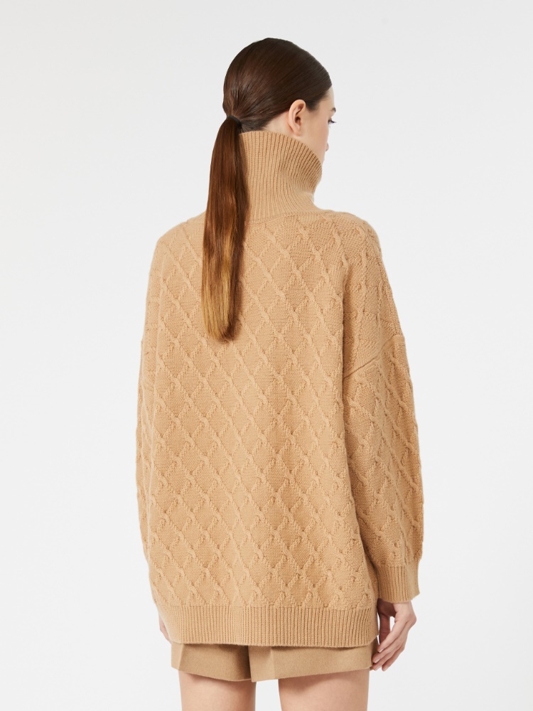 Oversized diamond wool and cashmere sweater - CAMEL - Max Mara - 3