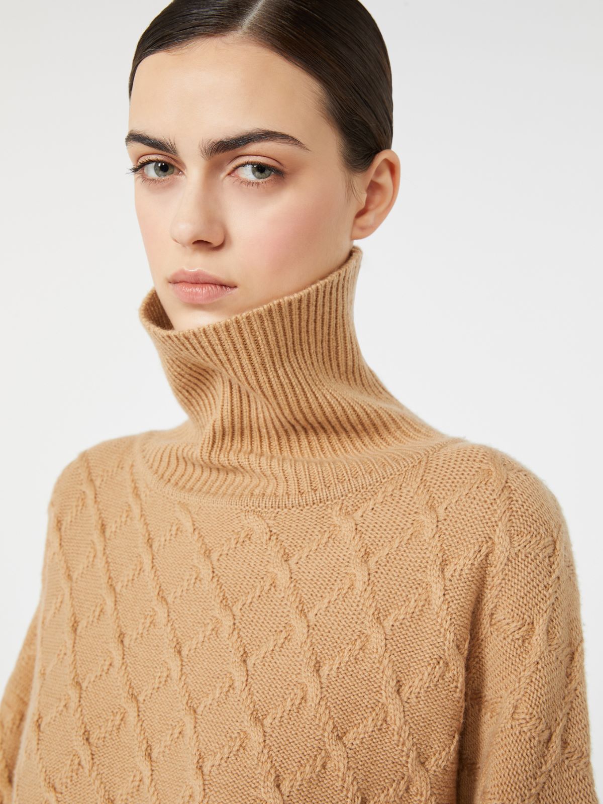 Oversized diamond wool and cashmere sweater - CAMEL - Max Mara - 4