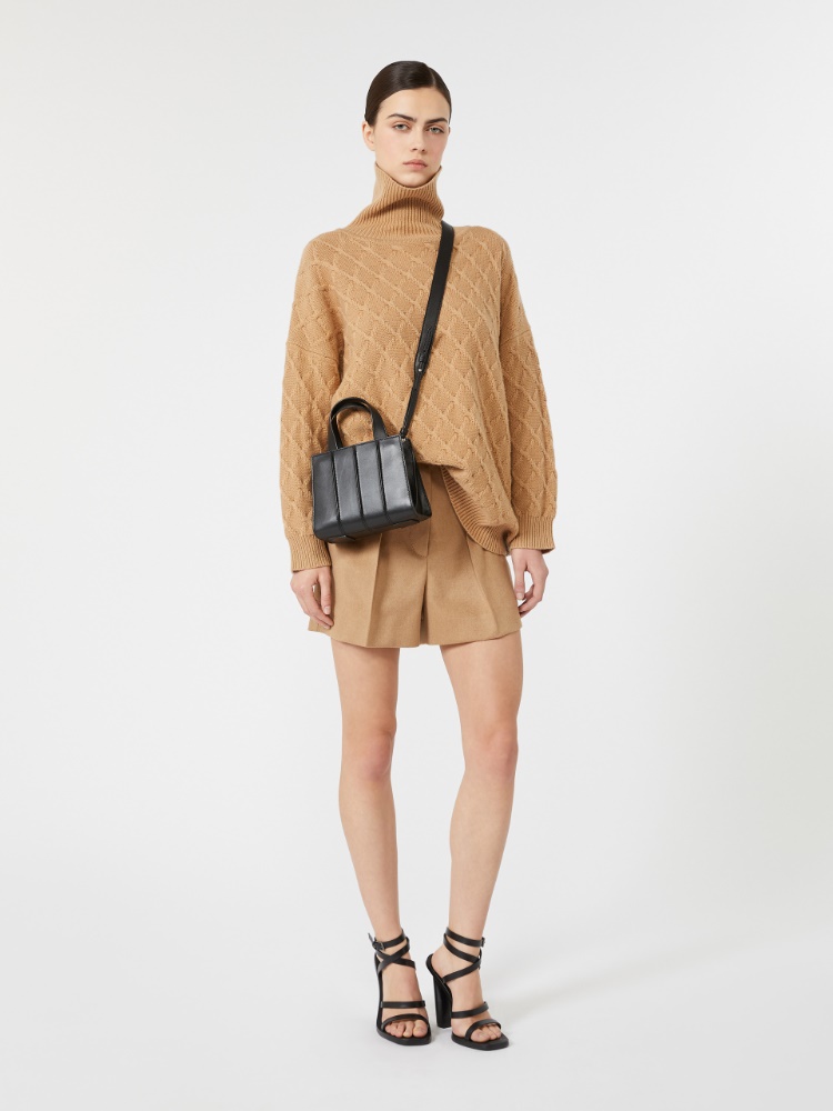 Oversized diamond wool and cashmere sweater - CAMEL